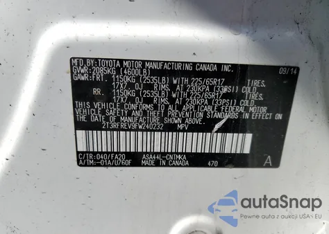 2015 Toyota Rav4 Xle z USA, uszkodzony, nr VIN 2T3RFREV9FW240232